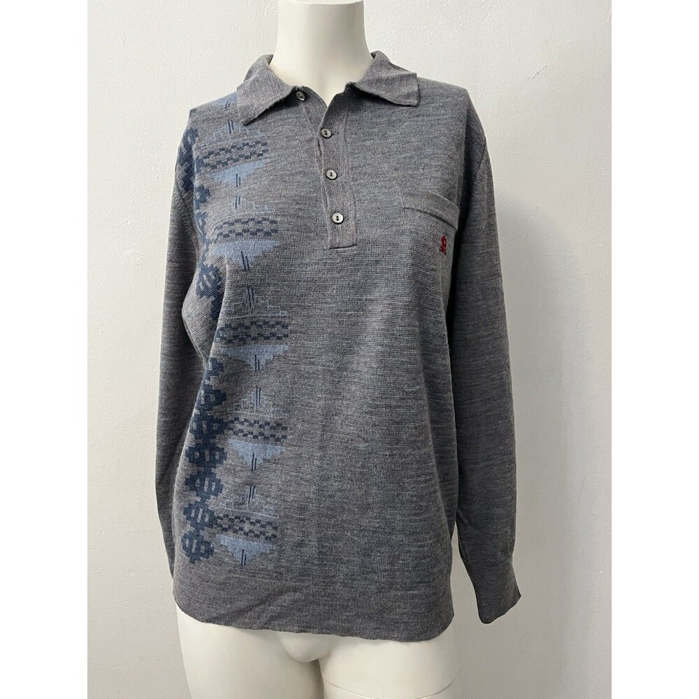 Montagut Polo Sweater Sz 4 Blue Aztec Native Rustic Western Casual Business